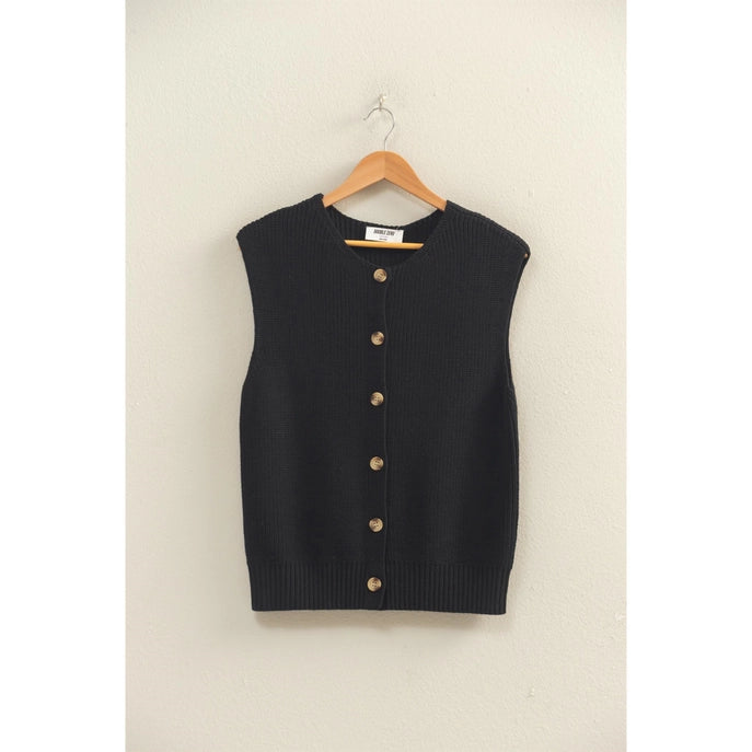 Sleeveless Ribbed Vest: Black