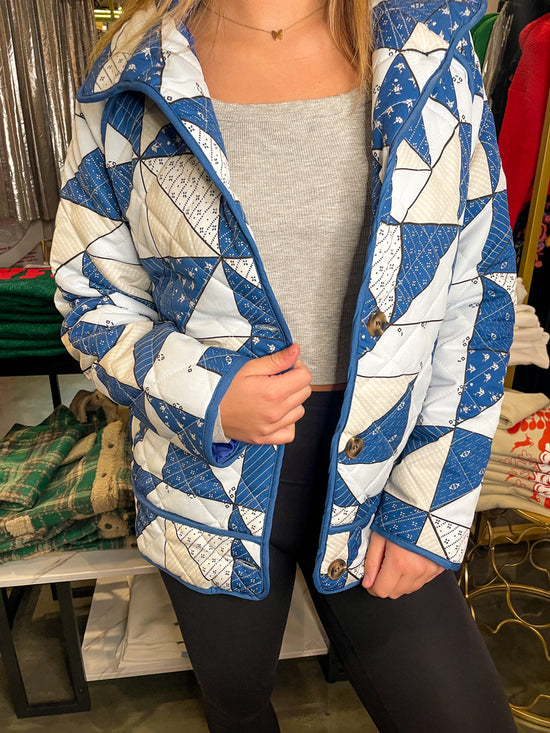Load image into Gallery viewer, Quilted Patchwork Jacket-Blue
