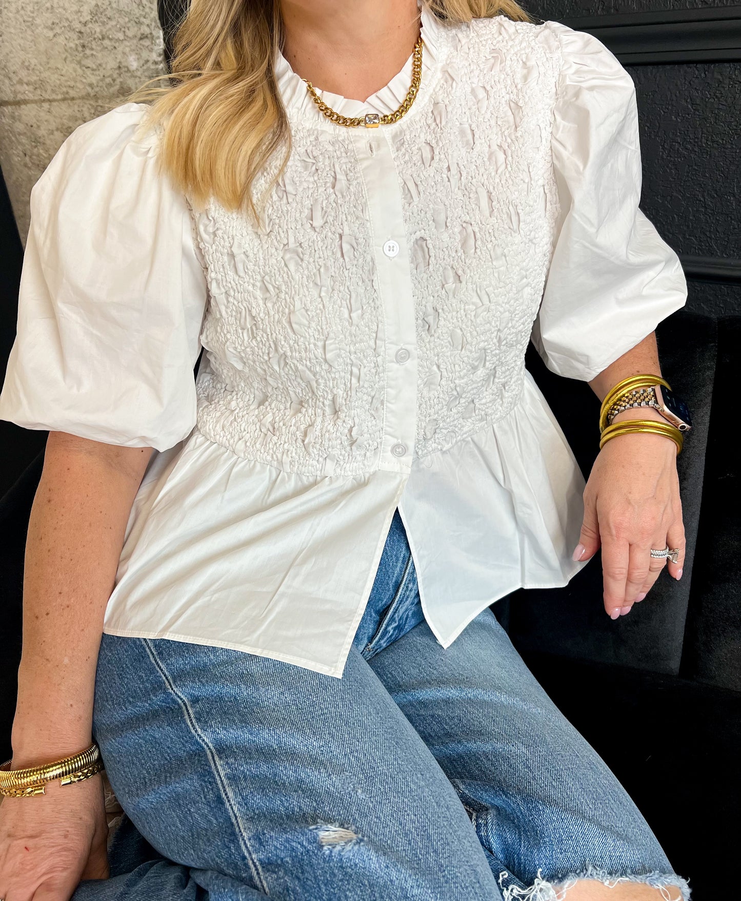 Duchess Puff Sleeve Blouse - White