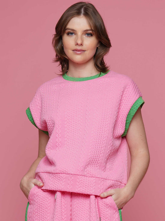 Preppy Pink Cable Knit Top