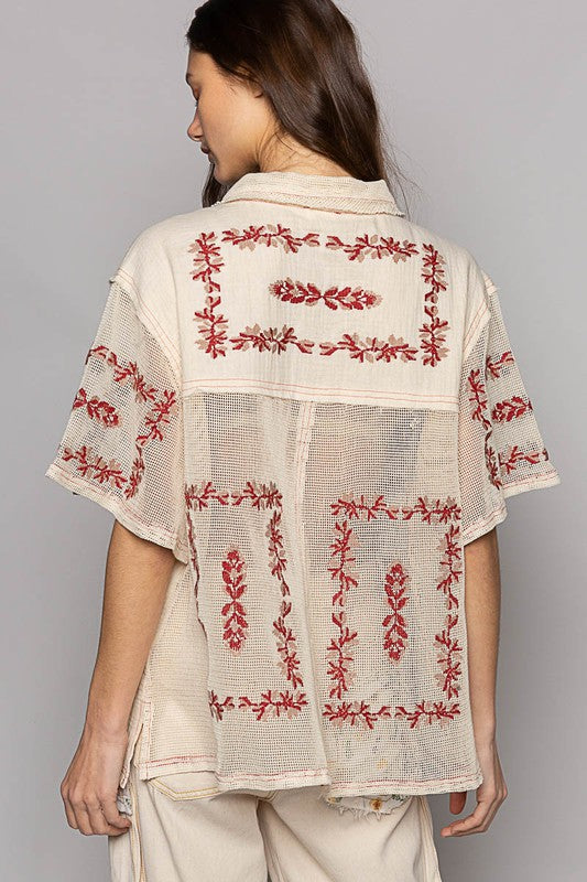 Portugal Embroidered Gauze Top - Natural