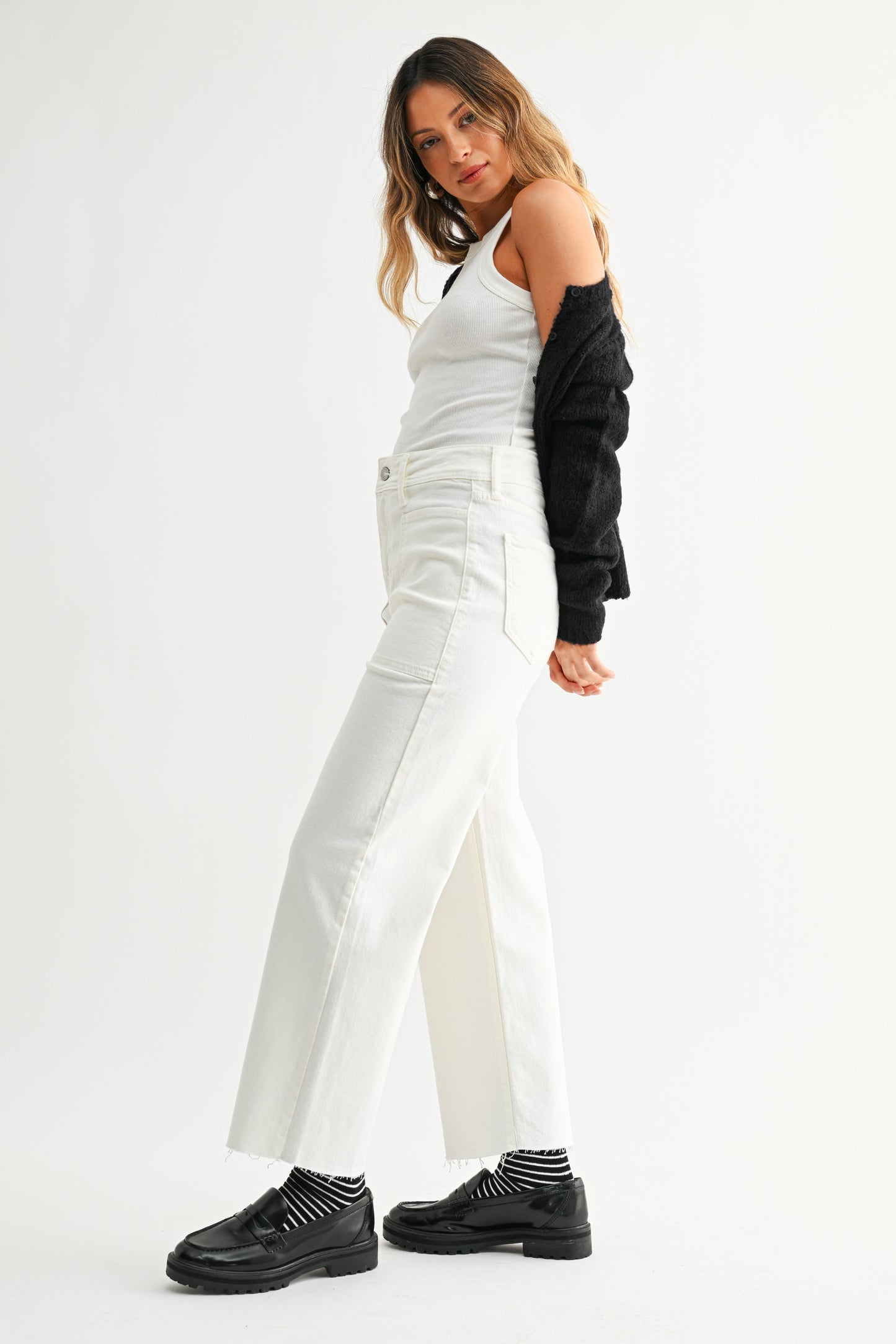 Mother Wide Leg Patch Pocket Jean - White