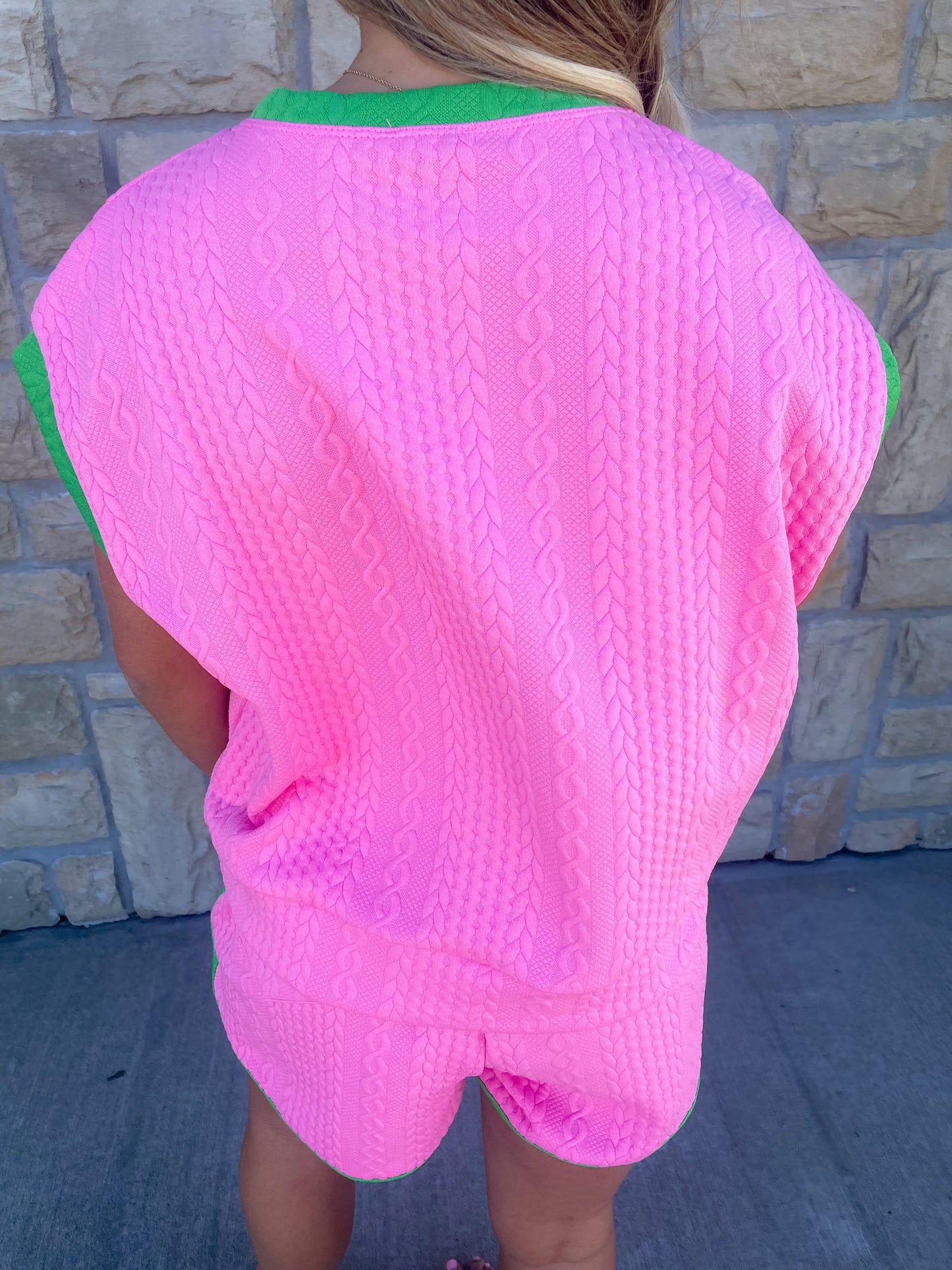 Preppy Pink Cable Knit Short