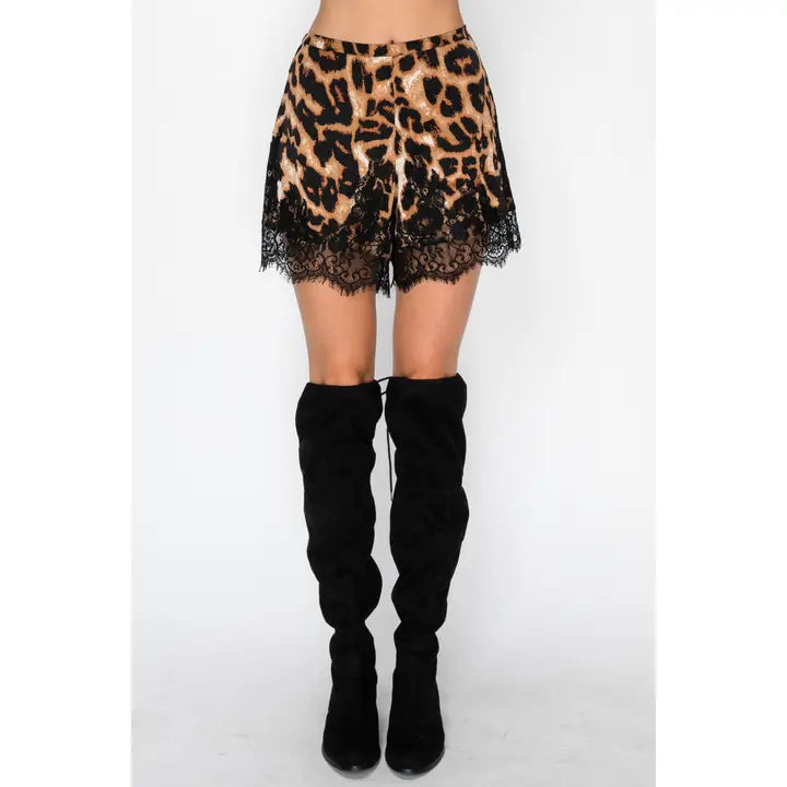 Heirloom Lace-Trim Shorts-Leopard