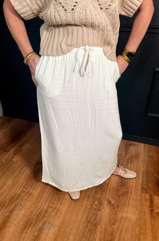 Manhattan Summers Linen Midi Skirt - Cream