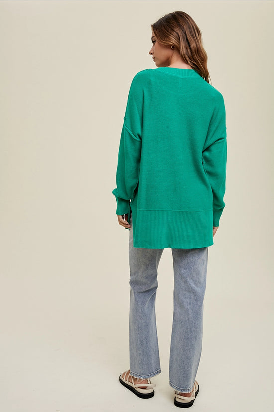 Jet Set Side Slit Sweater - Kelly Green