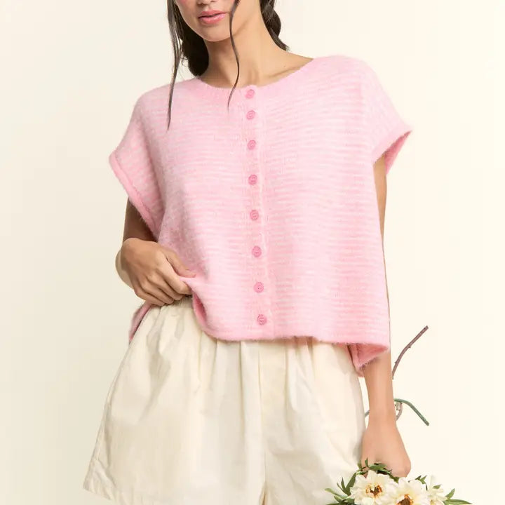 Pippa Short Sleeve Cardi - Pink Stripe