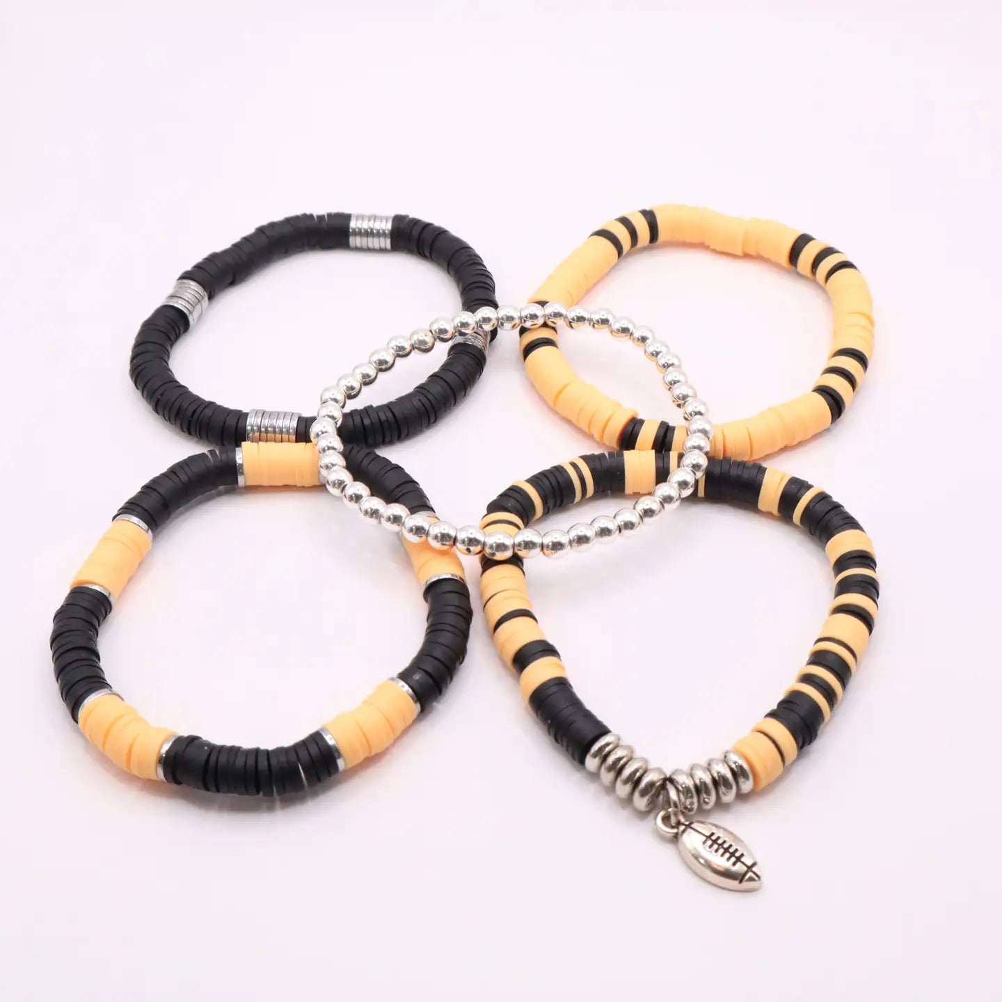 Black and Gold Game Day Heishi Bead Bracelet Stack