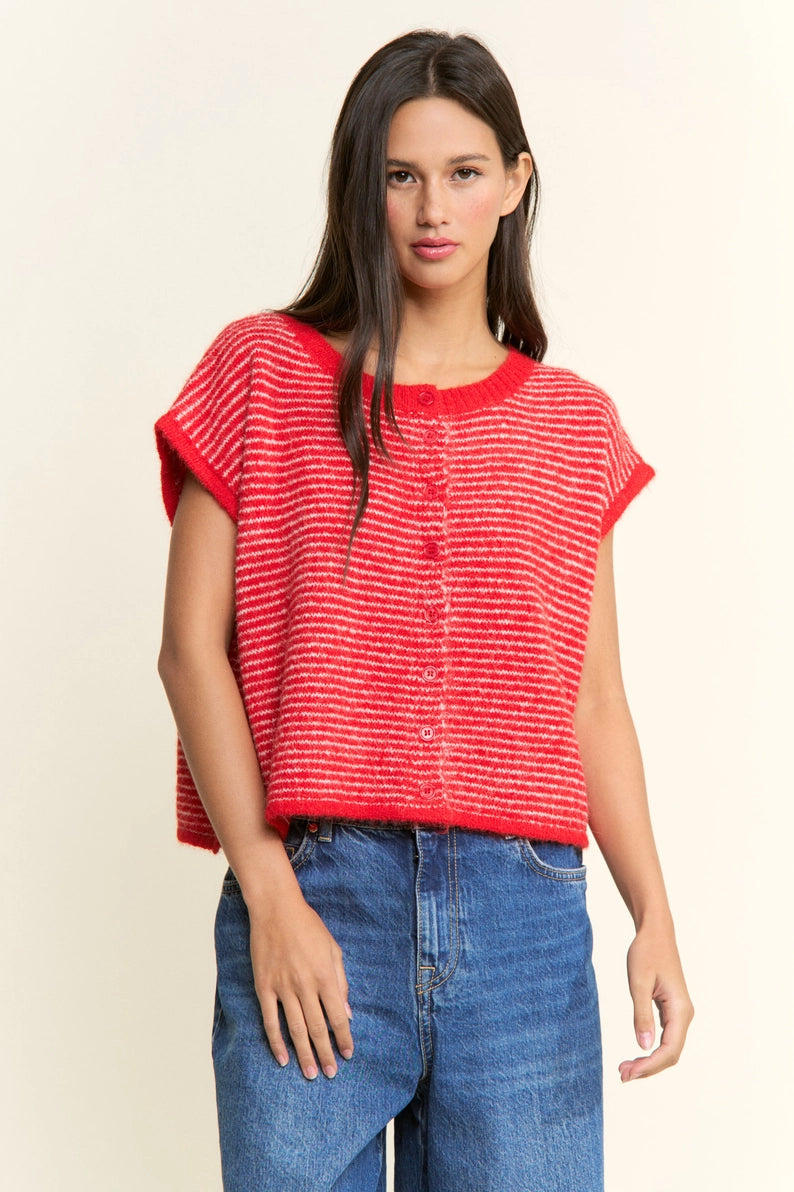 Pippa Short Sleeve Cardi - Red Stripe
