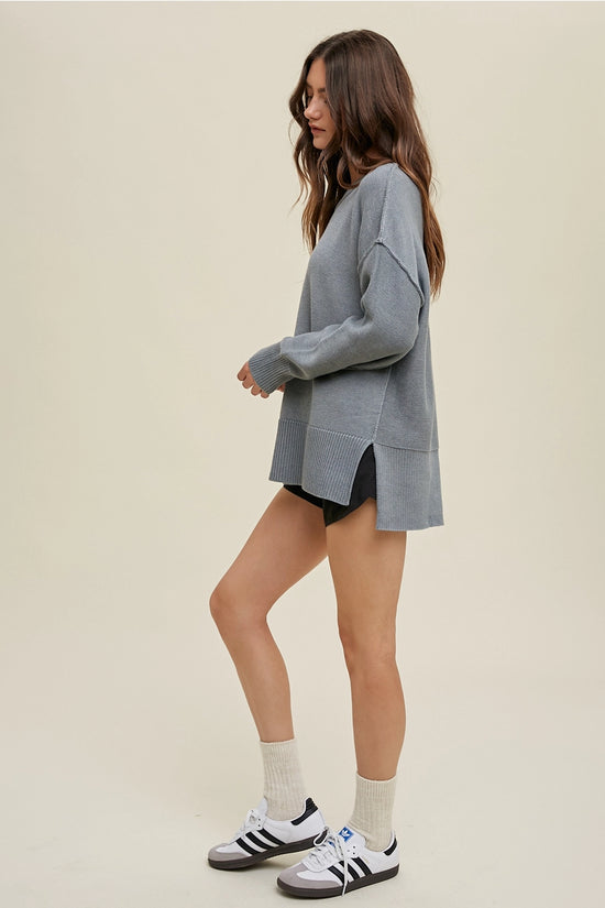 Jet Set Side Slit Sweater - Grey/Mint