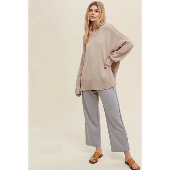 Jet Set Side Slit Sweater - Taupe