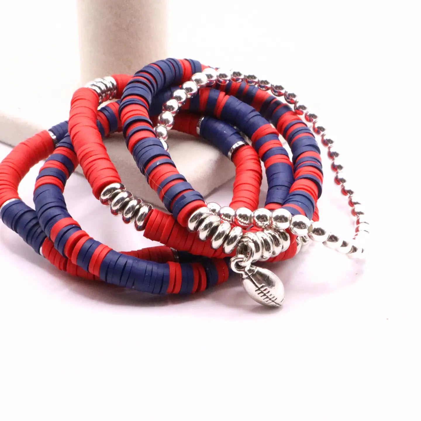 Red and Blue Game Day Heishi Bead Bracelet Stack