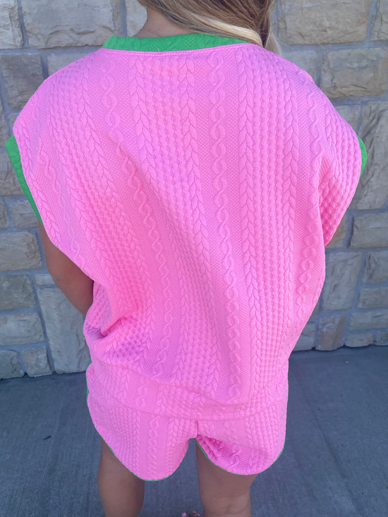 Preppy Pink Cable Knit Top