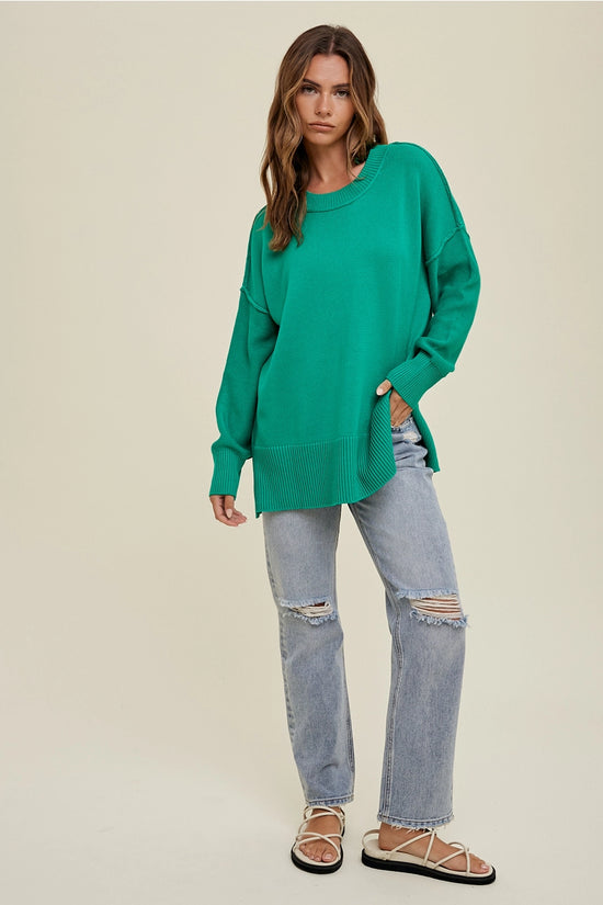 Jet Set Side Slit Sweater - Kelly Green