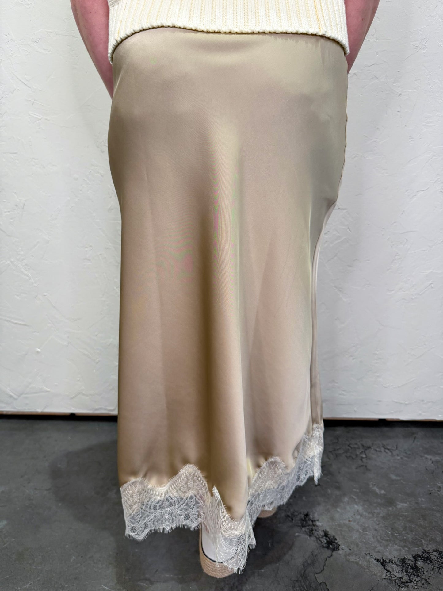 Cheers Lace Trim Midi Skirt - Khaki