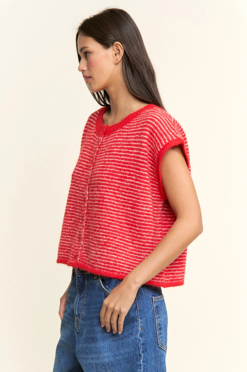 Pippa Short Sleeve Cardi - Red Stripe