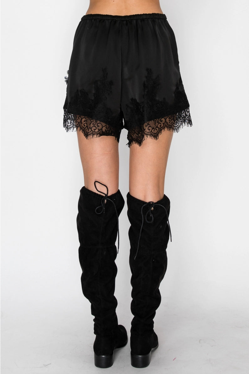 Heirloom Lace-Trim Shorts-Black