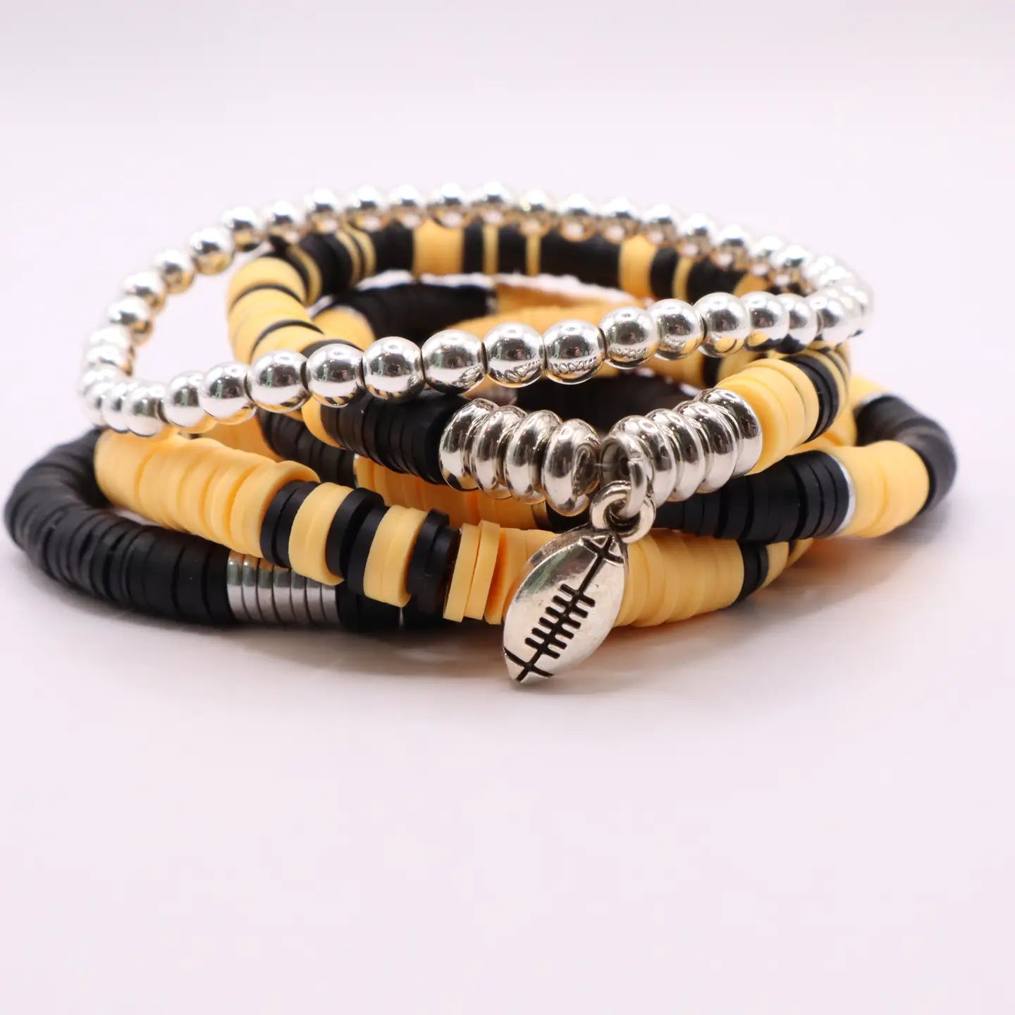 Black and Gold Game Day Heishi Bead Bracelet Stack
