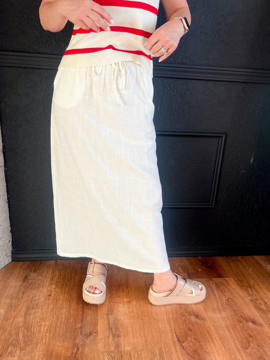 Manhattan Summers Linen Midi Skirt - Cream
