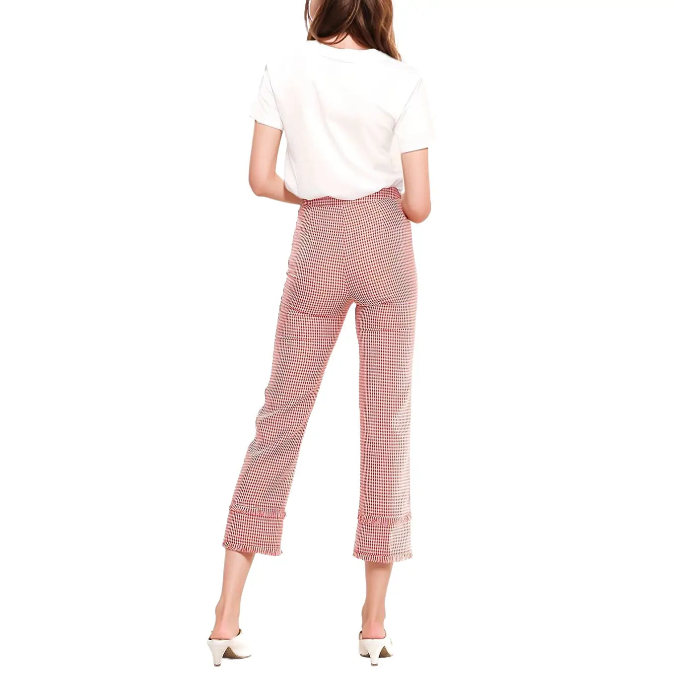 Slit Hem Gingham Pants-Red