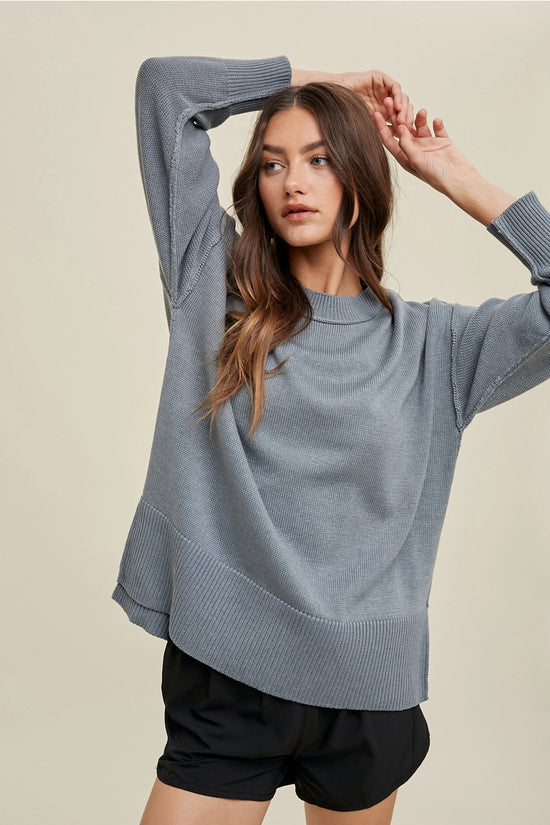Jet Set Side Slit Sweater - Grey/Mint