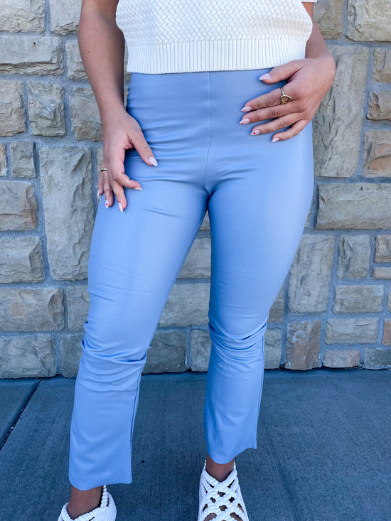 Commando: Faux Leather Cropped Flare - Vintage Blue
