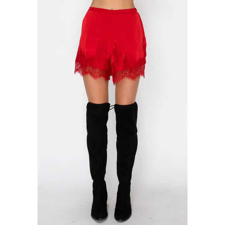 Heirloom Lace-Trim Shorts-Red