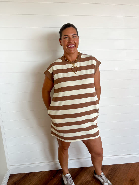 Huntley Striped Mini Dress - Mocha