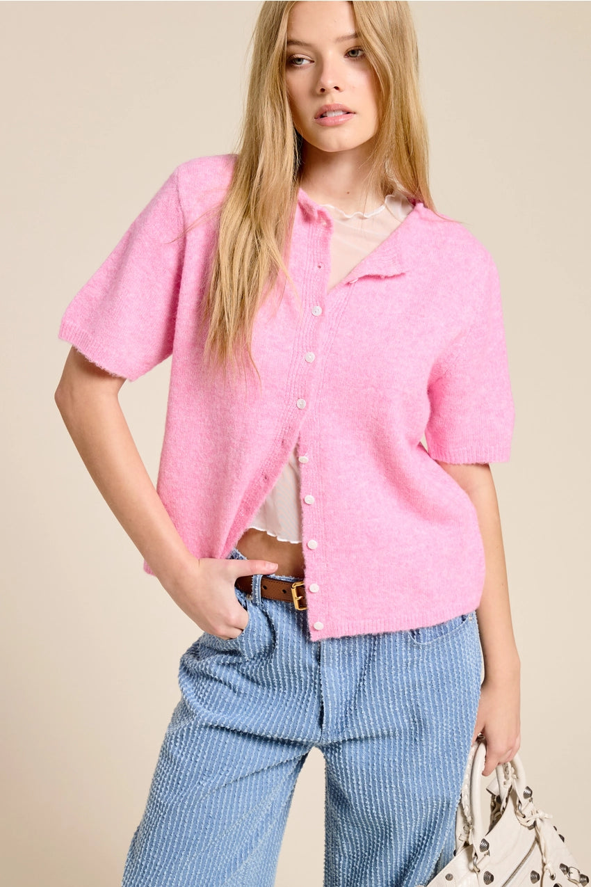 Polly Short Sleeve Cardi - Pink