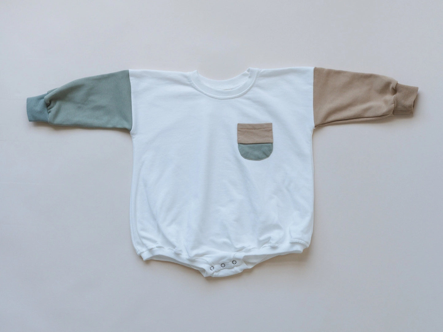 Colorblock Sweatshirt Bubble Romper - Camel/Sage