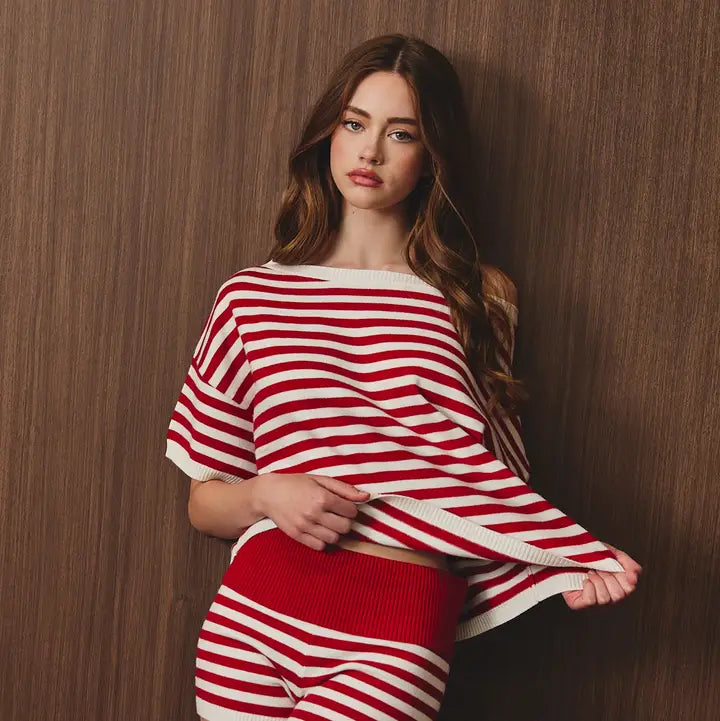 Rah Rah Stripe Sweater -Red