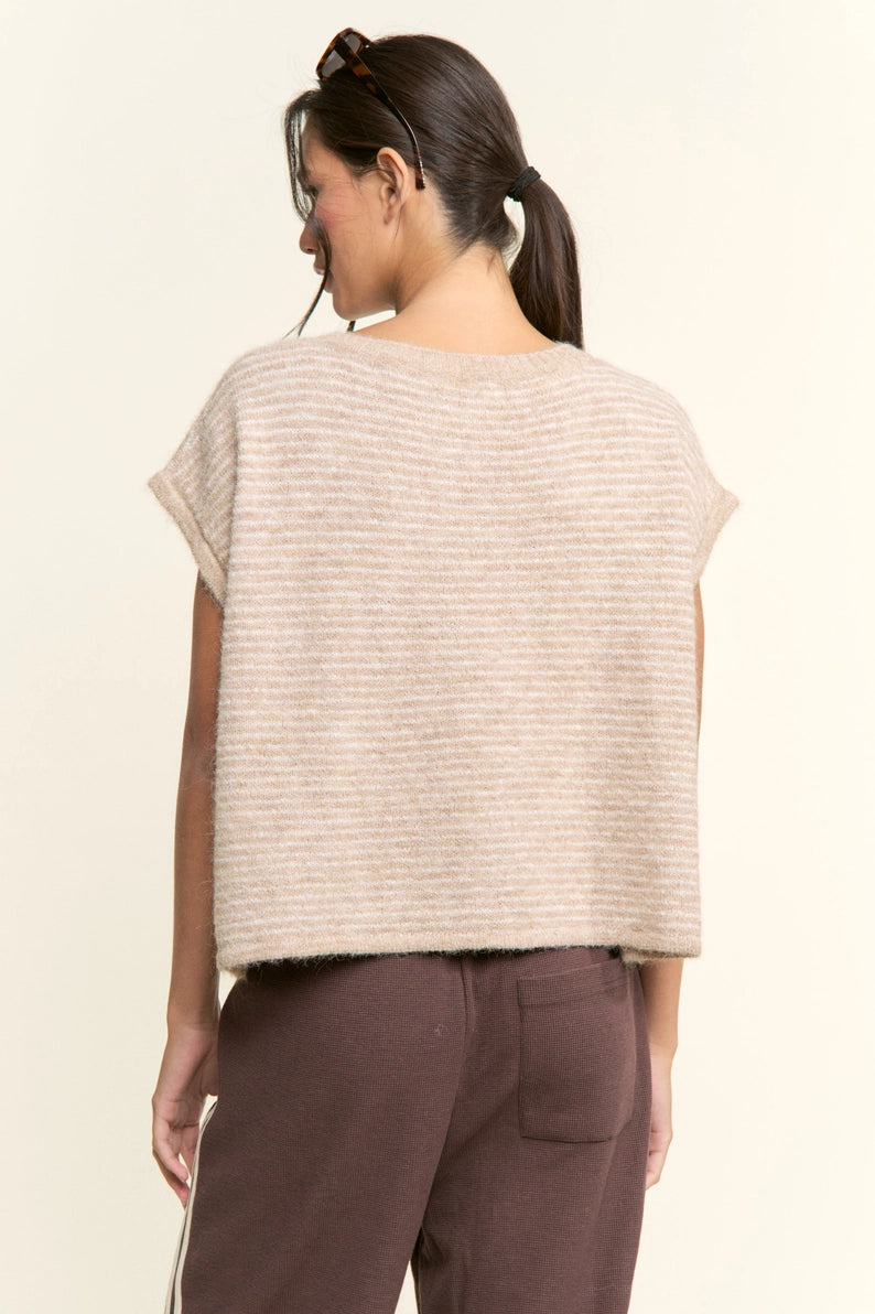 Pippa Short Sleeve Cardi - Tan Stripe