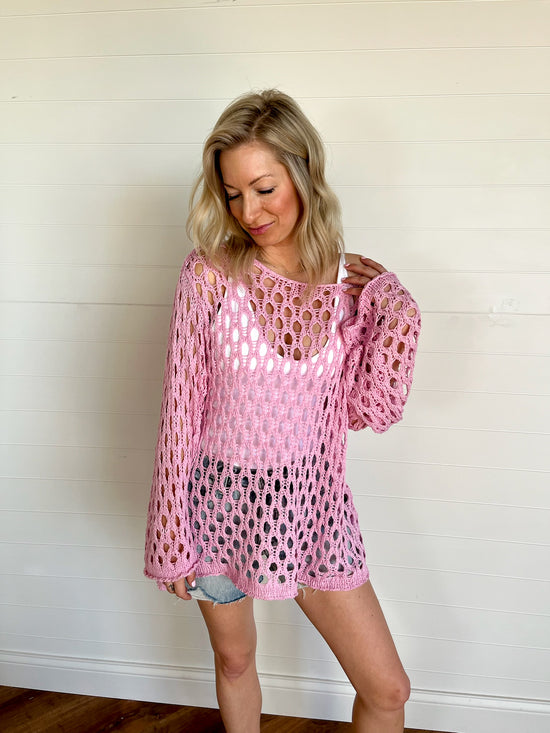 Caicos Open Weave Sweater - Pink