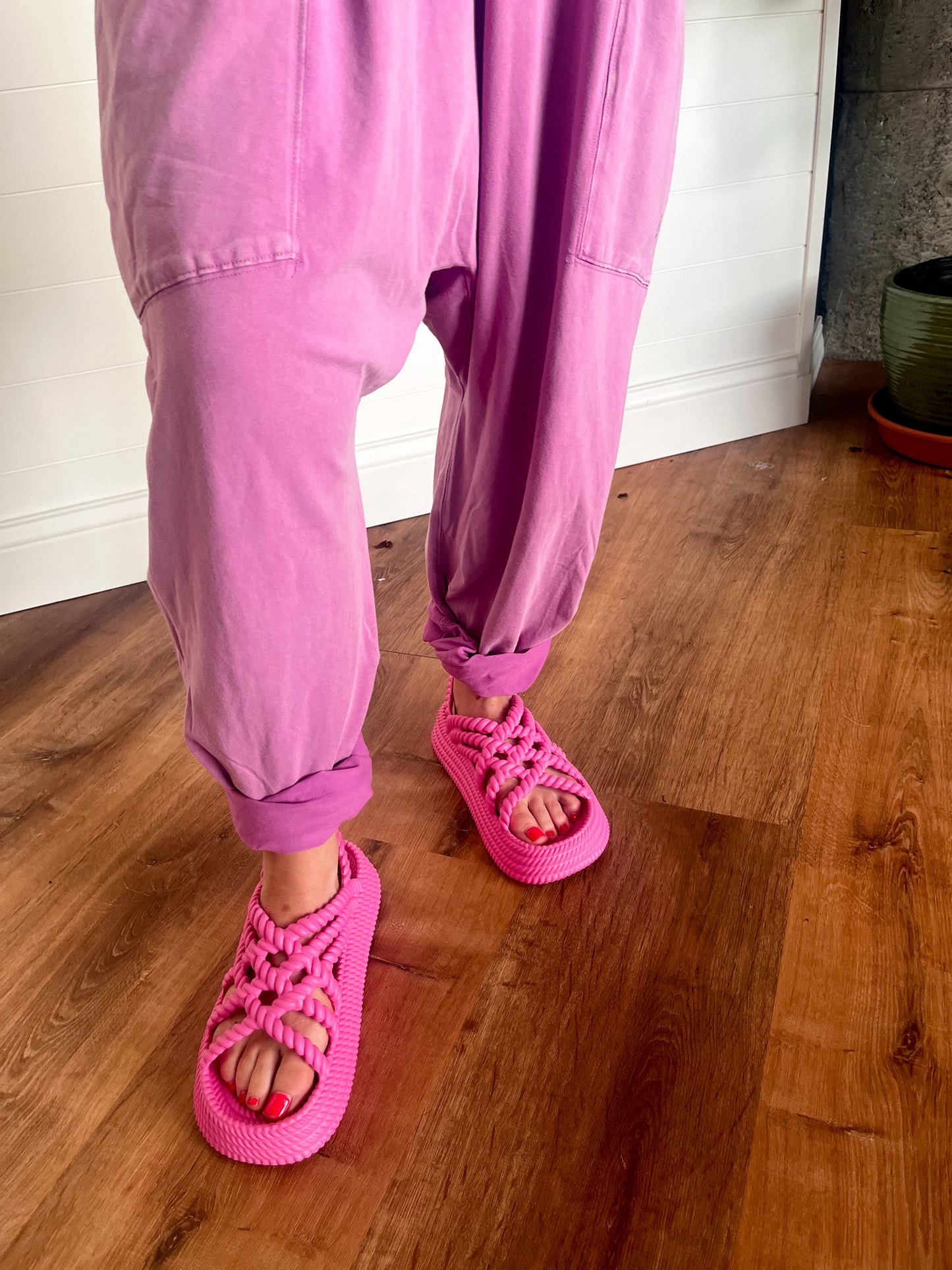 Ressa Braided Platform Slip On Sandals - Pink