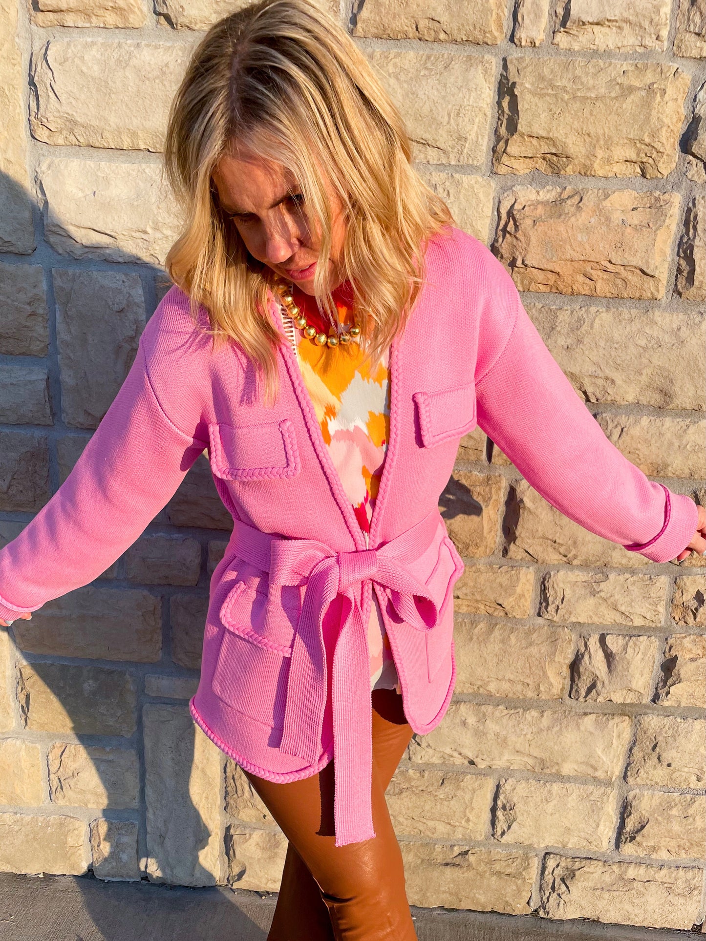 Load image into Gallery viewer, Endless Rose: Madeline Belted Cardigan - Pink
