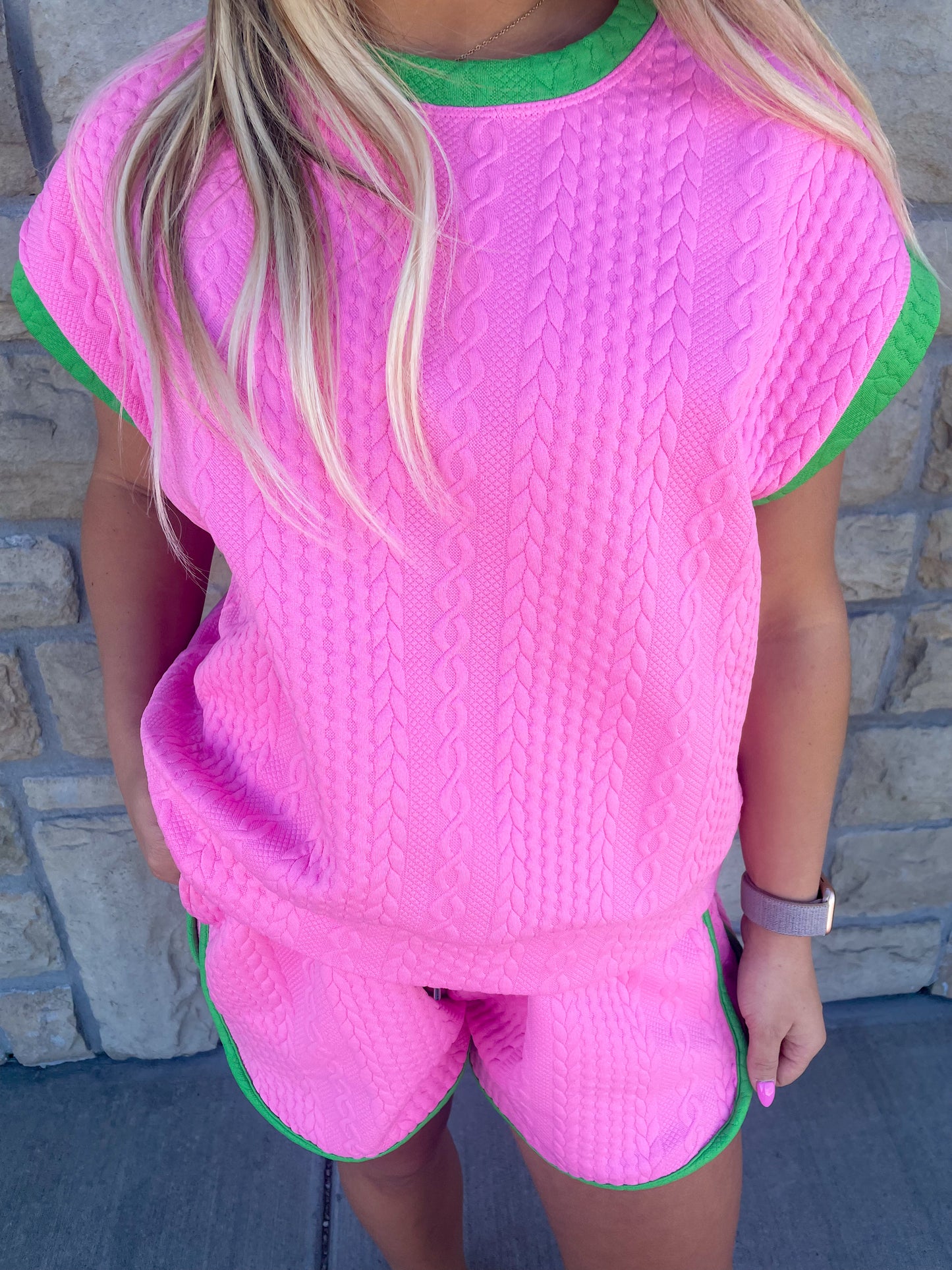 Preppy Pink Cable Knit Short