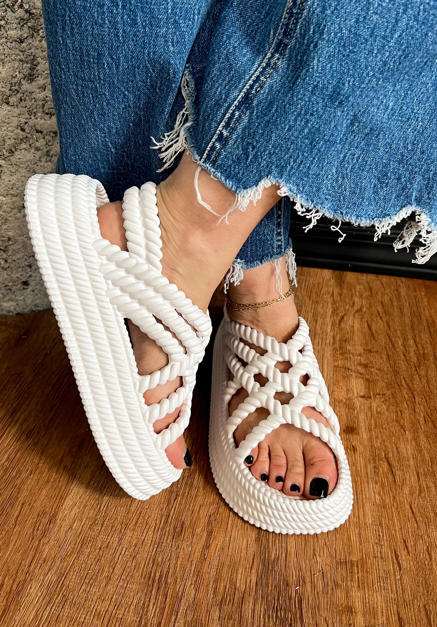 Ressa Braided Platform Slip On Sandals - White