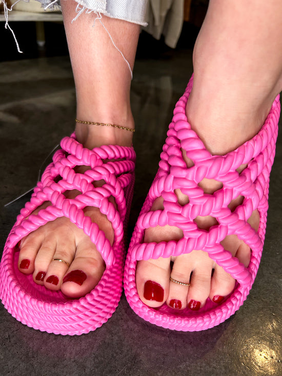 Ressa Braided Platform Slip On Sandals - Pink