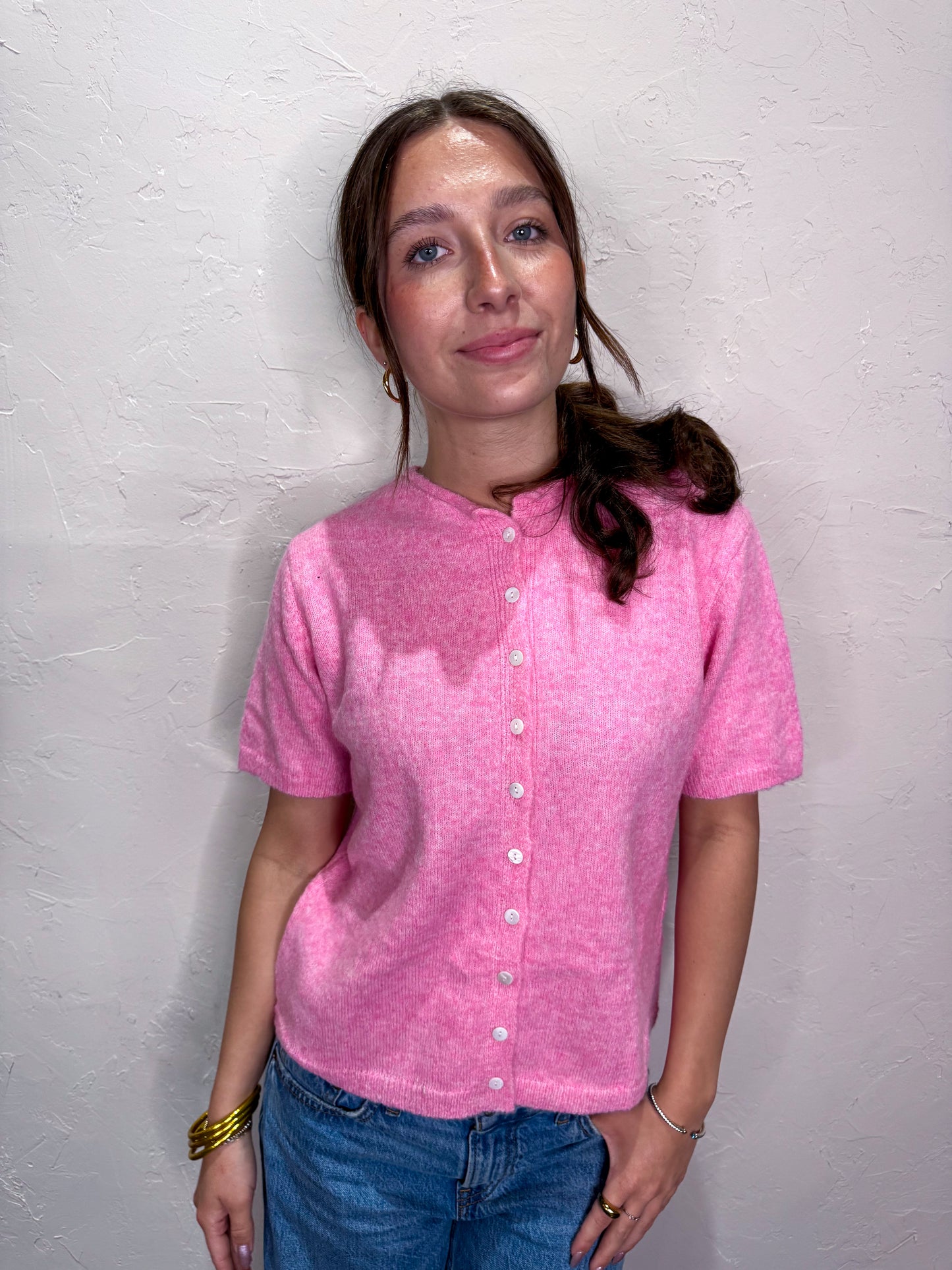 Polly Short Sleeve Cardi - Pink