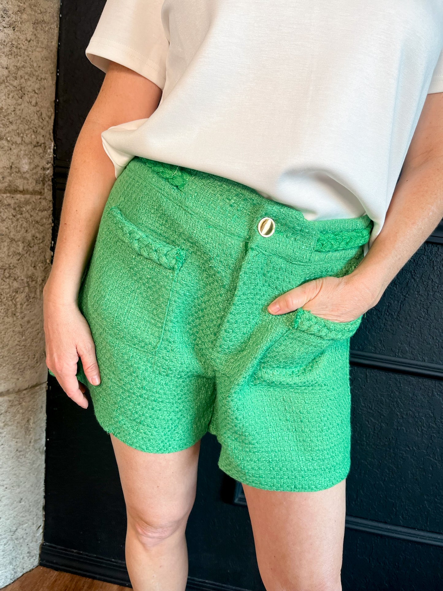 Campbell Braided Tweed Shorts - Green