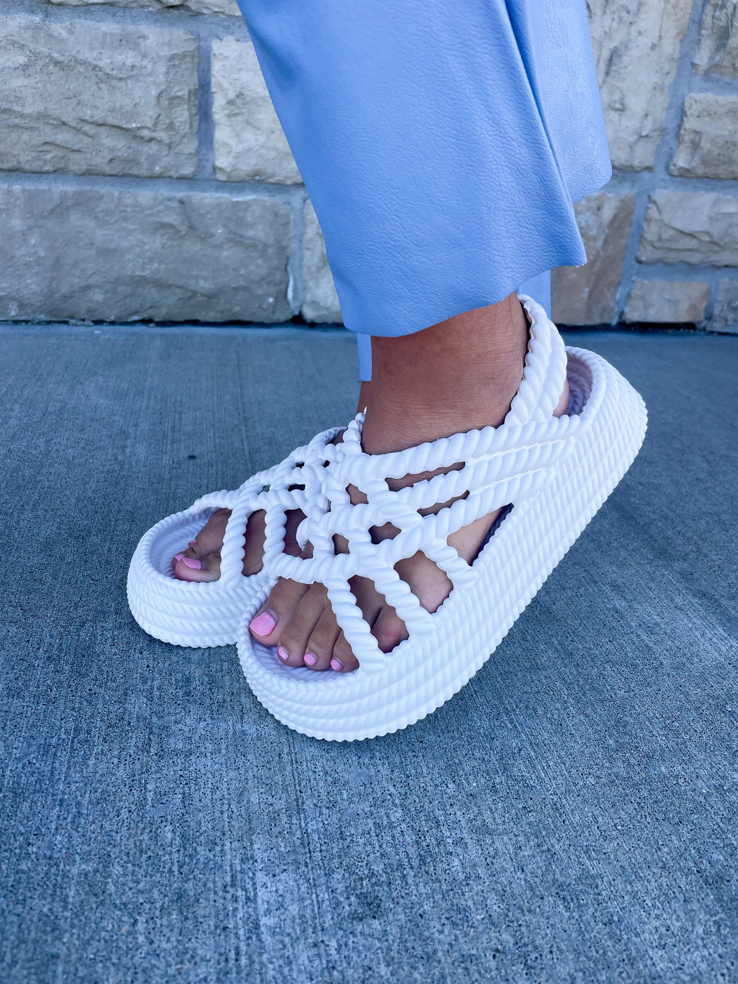 Ressa Braided Platform Slip On Sandals - White