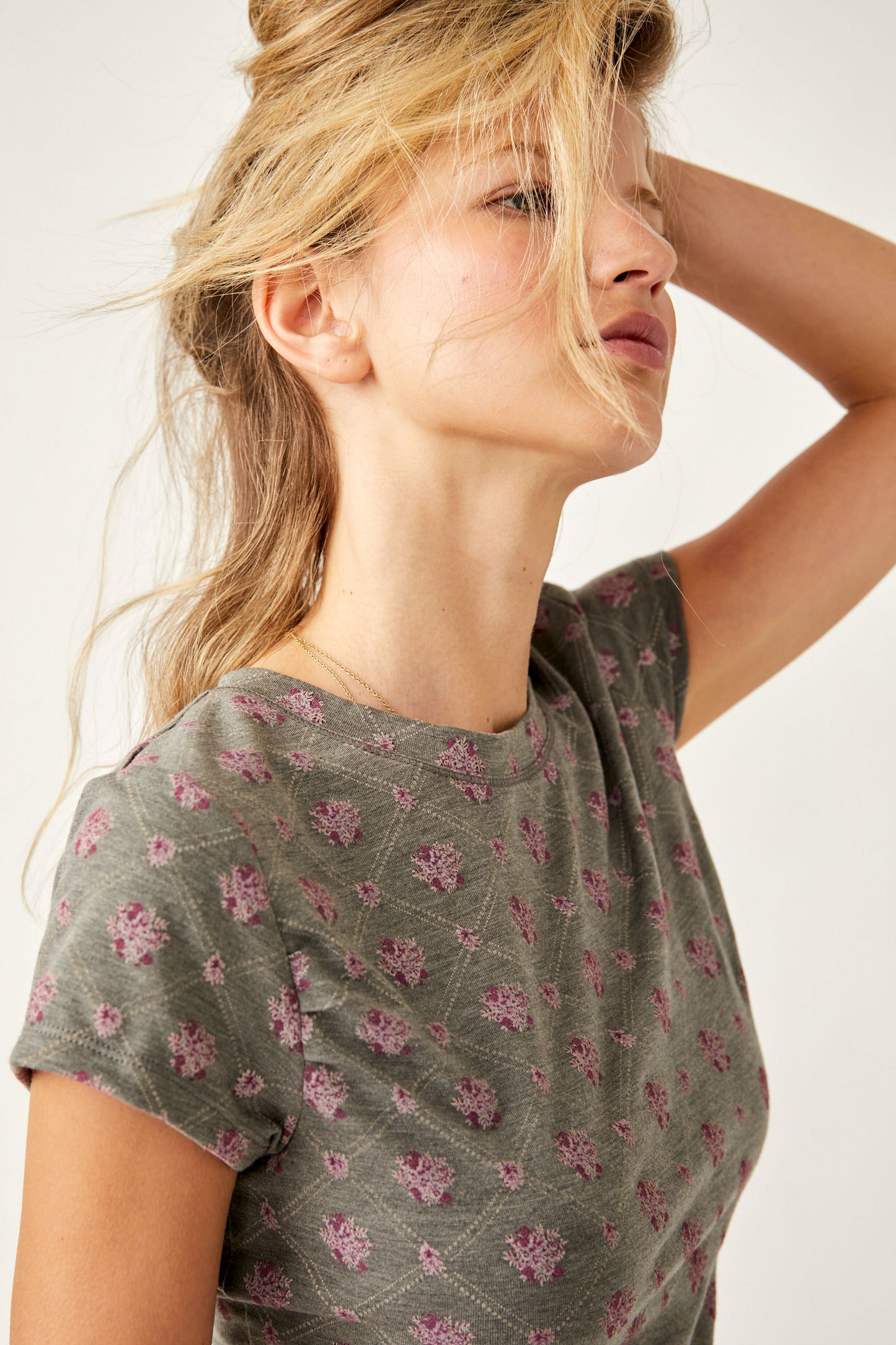 Free People: Mix It Up Baby Tee - Charcoal Combo