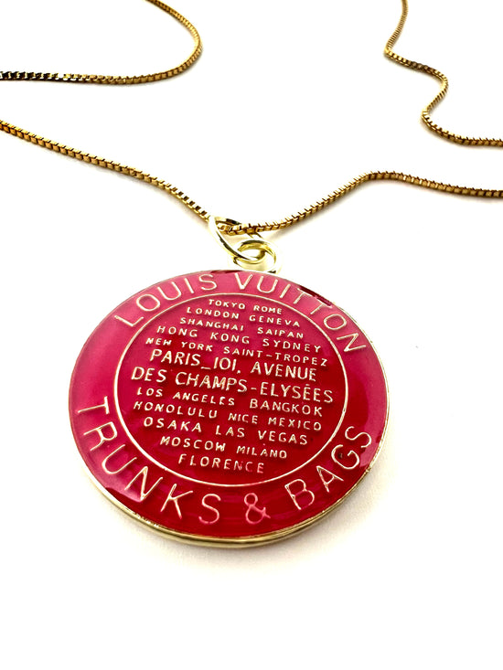 Pink Repurposed Tag Necklace