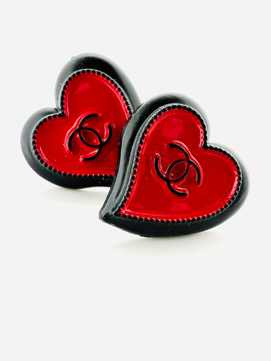 Love Red/Black Repurposed Stud earrings