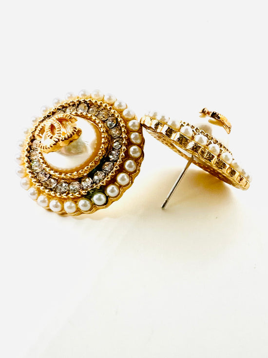 Frances Repurposed Gold Pearl Button Studs
