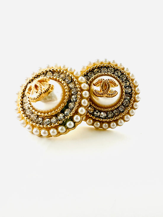 Frances Repurposed Gold Pearl Button Studs