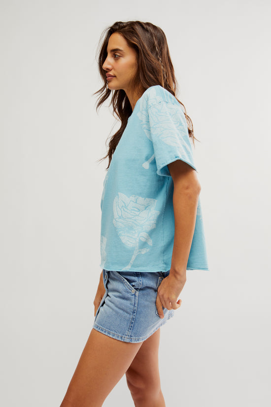 Free People: Painted Floral Tee - Blue Combo
