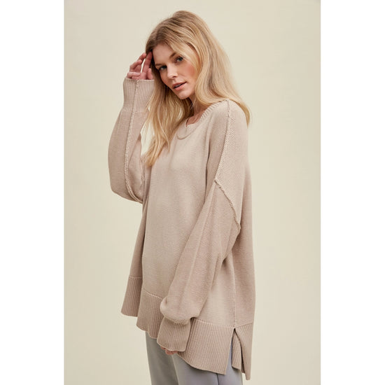 Jet Set Side Slit Sweater - Taupe