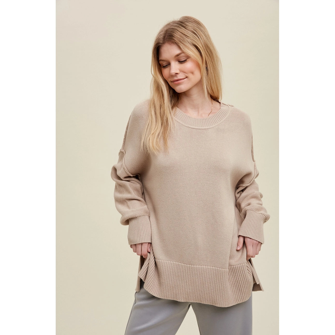 Jet Set Side Slit Sweater - Taupe