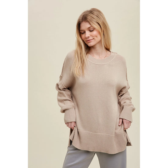 Jet Set Side Slit Sweater - Taupe
